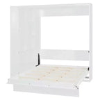 Letto a Scomparsa Whisen Modern Wood, Ripiegabile in un Mobile con Ripiani, Armadio e Luci LED