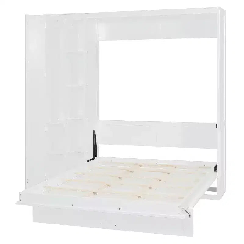 Letto a Scomparsa Whisen Modern Wood, Ripiegabile in un Mobile con Ripiani, Armadio e Luci LED
