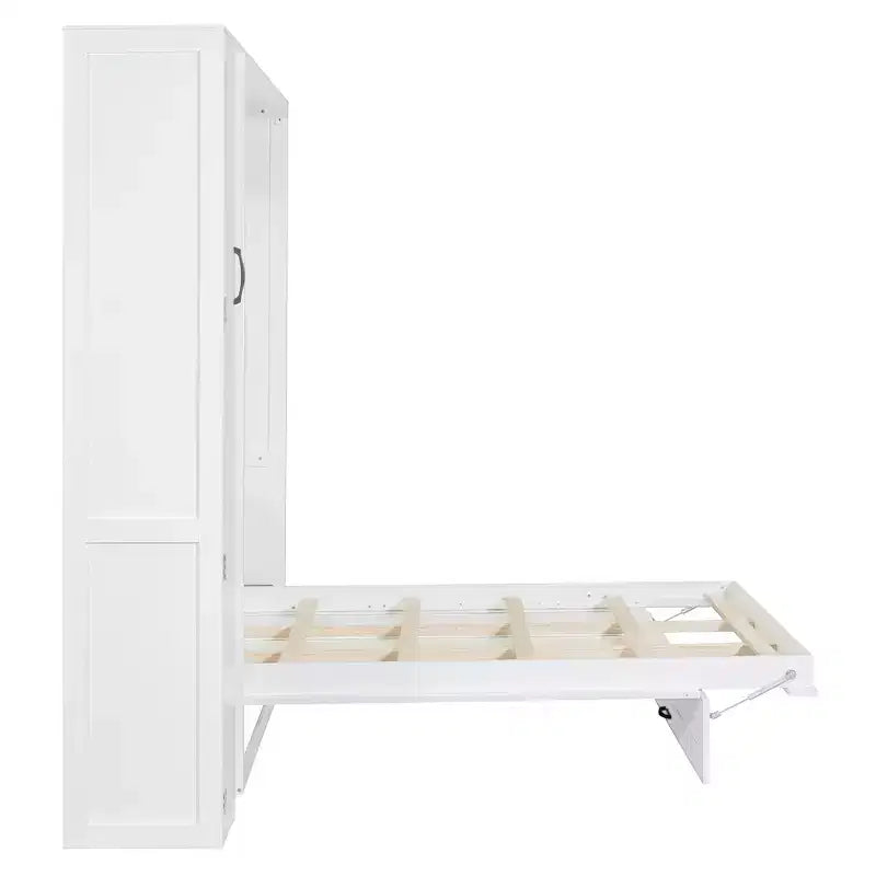 Letto a Scomparsa Whisen Modern Wood, Ripiegabile in un Mobile con Ripiani, Armadio e Luci LED