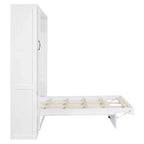 Letto a Scomparsa Whisen Modern Wood, Ripiegabile in un Mobile con Ripiani, Armadio e Luci LED