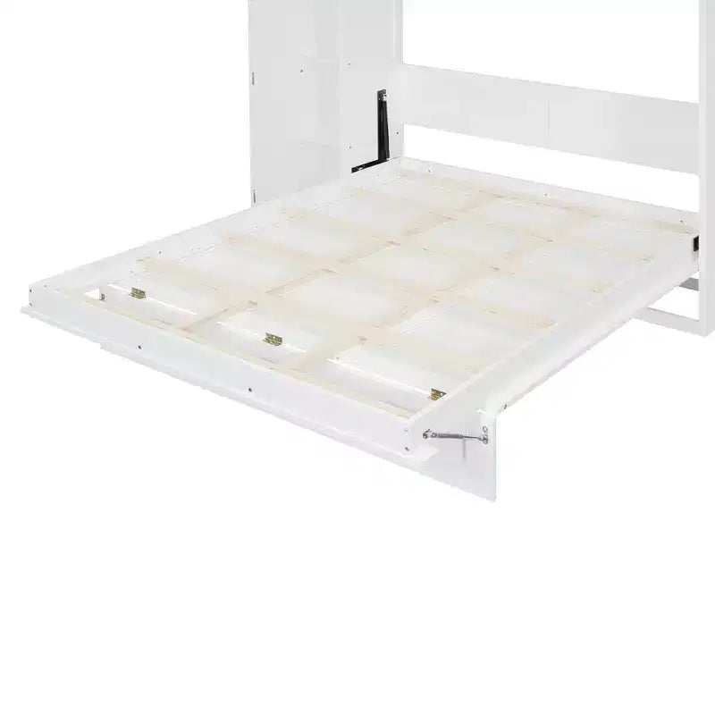 Letto a Scomparsa Whisen Modern Wood, Ripiegabile in un Mobile con Ripiani, Armadio e Luci LED