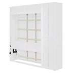 Letto a Scomparsa Whisen Modern Wood, Ripiegabile in un Mobile con Ripiani, Armadio e Luci LED