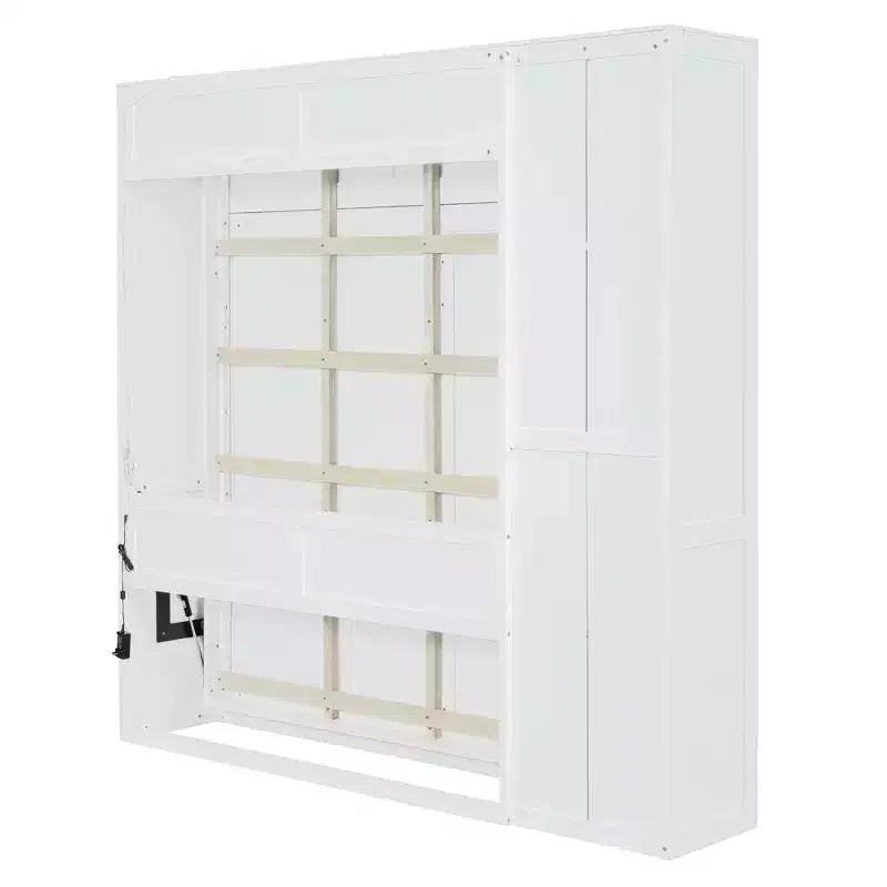Letto a Scomparsa Whisen Modern Wood, Ripiegabile in un Mobile con Ripiani, Armadio e Luci LED