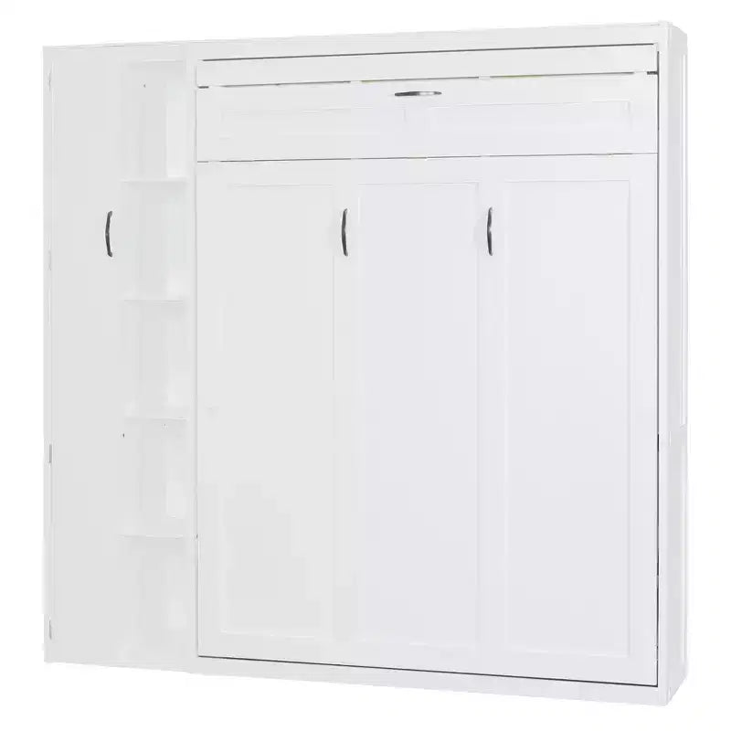 Letto a Scomparsa Whisen Modern Wood, Ripiegabile in un Mobile con Ripiani, Armadio e Luci LED