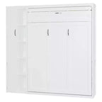 Letto a Scomparsa Whisen Modern Wood, Ripiegabile in un Mobile con Ripiani, Armadio e Luci LED