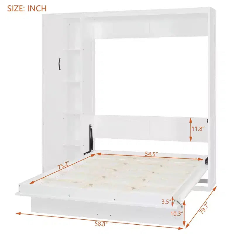 Letto a Scomparsa Whisen Modern Wood, Ripiegabile in un Mobile con Ripiani, Armadio e Luci LED