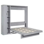 Letto a Scomparsa Whisen Modern Wood, Ripiegabile in un Mobile con Ripiani, Armadio e Luci LED
