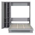 Letto a Scomparsa Whisen Modern Wood, Ripiegabile in un Mobile con Ripiani, Armadio e Luci LED