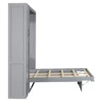 Letto a Scomparsa Whisen Modern Wood, Ripiegabile in un Mobile con Ripiani, Armadio e Luci LED