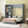 Whisen Modern Wood Murphy Bed, Folded into a Cabinet with Shelves, Wardrobe and LED Lights