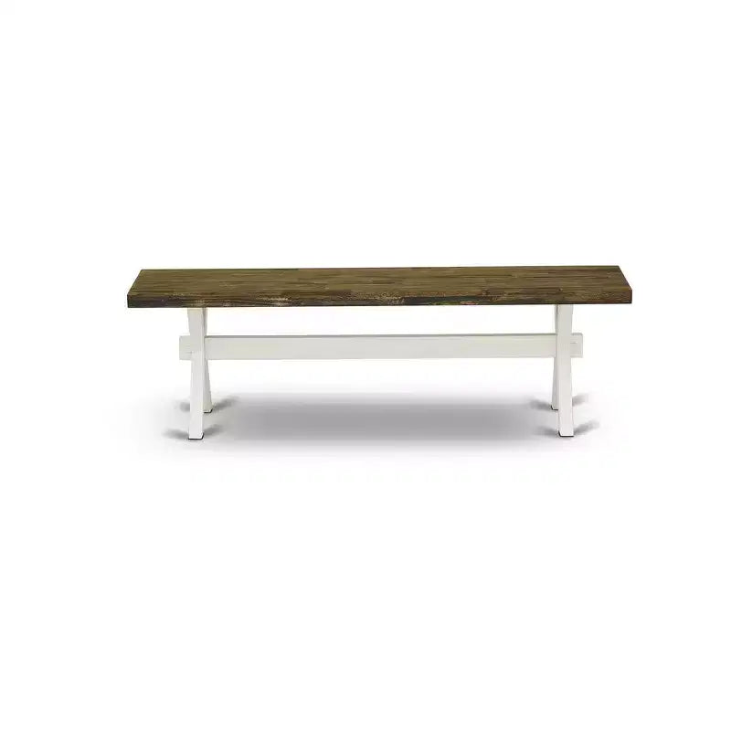 Panca da pranzo moderna HomeStock X-Style con sedile in legno massello, 60x15x18 pollici, Bianco/Espresso