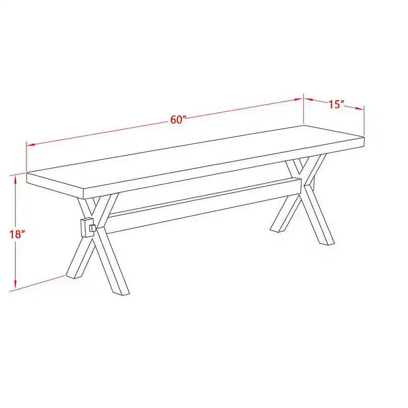 Panca da pranzo moderna HomeStock X-Style con sedile in legno massello, 60x15x18 pollici, Bianco/Espresso