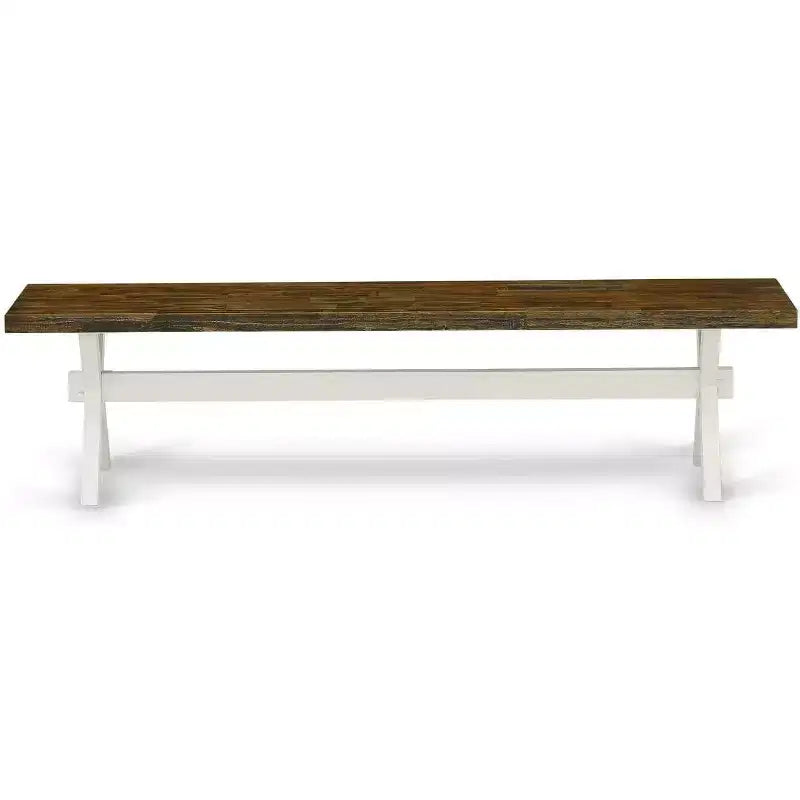 Panca da pranzo moderna HomeStock X-Style con sedile in legno massello, 60x15x18 pollici, Bianco/Espresso