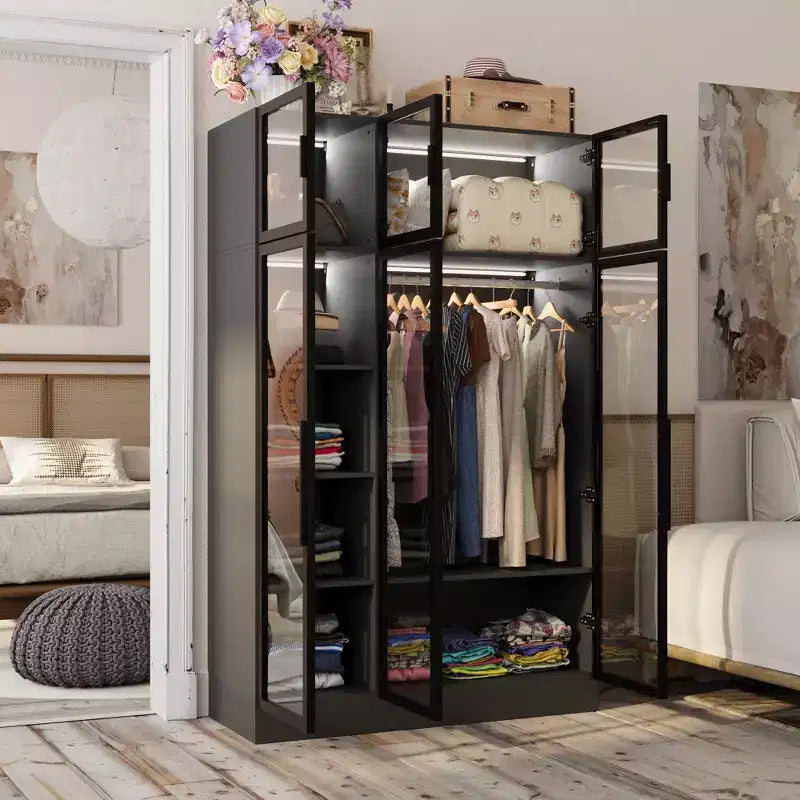 Armadio Hitow Stile Moderno Ante in Vetro Illuminazione Regolabile Integrata