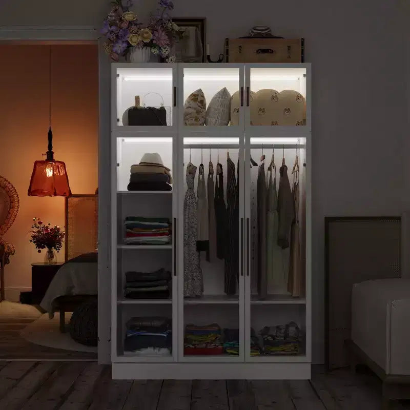 Armadio Hitow Stile Moderno Ante in Vetro Illuminazione Regolabile Integrata