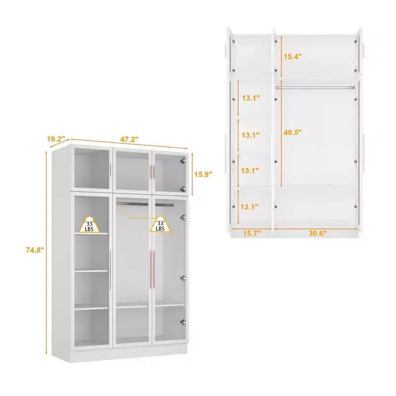 Armadio Hitow Stile Moderno Ante in Vetro Illuminazione Regolabile Integrata