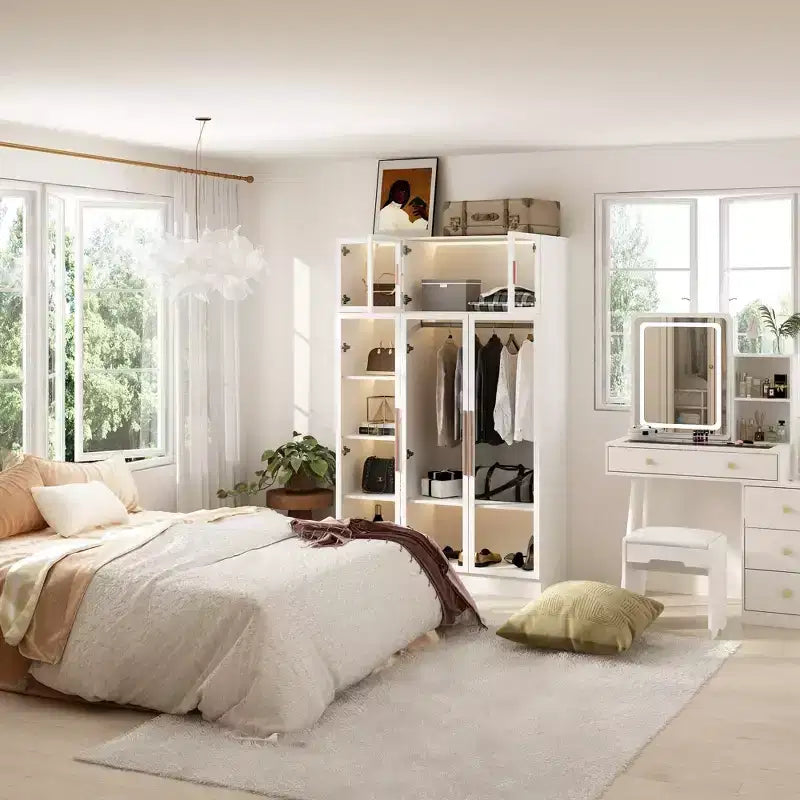 Armadio Hitow Stile Moderno Ante in Vetro Illuminazione Regolabile Integrata