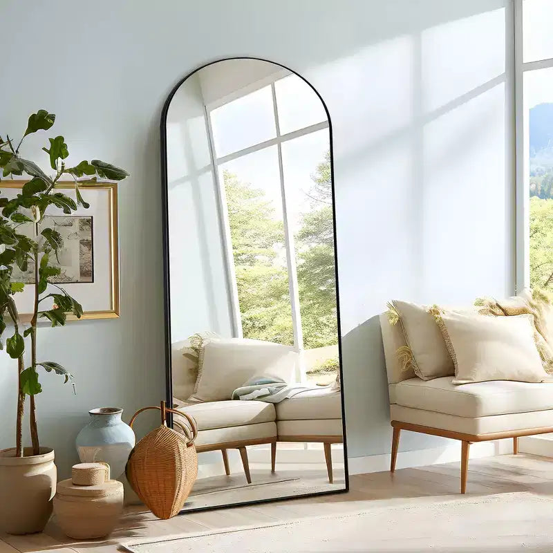 PexFix Specchio a figura intera ad arco in legno massello 71x31 Specchio da terra in nero