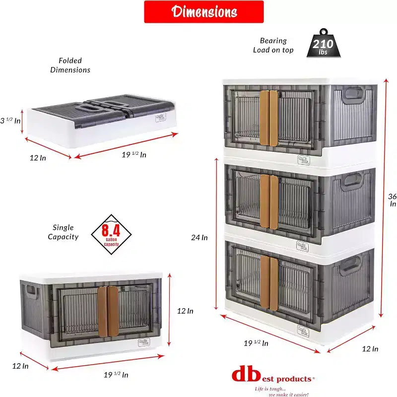 dbest products Quik Box Contenitori impilabili da 31,8 litri con ante Organizer pieghevole Contenitore pieghevole Perfetto per ogni casa