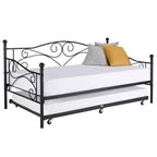 VECELO Struttura per Letto Estraibile Singolo/Rotelle/Supporto a Doghe in Metallo Migliorato e Rinforzato con Rotelle Bloccabili, Nero/Bianco