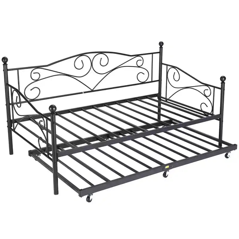 VECELO Struttura per Letto Estraibile Singolo/Rotelle/Supporto a Doghe in Metallo Migliorato e Rinforzato con Rotelle Bloccabili, Nero/Bianco