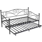 VECELO Struttura per Letto Estraibile Singolo/Rotelle/Supporto a Doghe in Metallo Migliorato e Rinforzato con Rotelle Bloccabili, Nero/Bianco