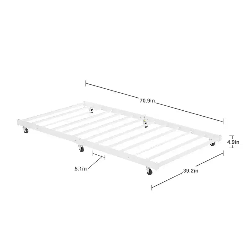 VECELO Struttura per Letto Estraibile Singolo/Rotelle/Supporto a Doghe in Metallo Migliorato e Rinforzato con Rotelle Bloccabili, Nero/Bianco