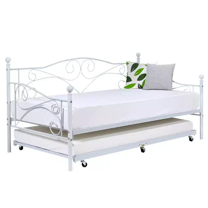 VECELO Struttura per Letto Estraibile Singolo/Rotelle/Supporto a Doghe in Metallo Migliorato e Rinforzato con Rotelle Bloccabili, Nero/Bianco
