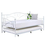 VECELO Struttura per Letto Estraibile Singolo/Rotelle/Supporto a Doghe in Metallo Migliorato e Rinforzato con Rotelle Bloccabili, Nero/Bianco