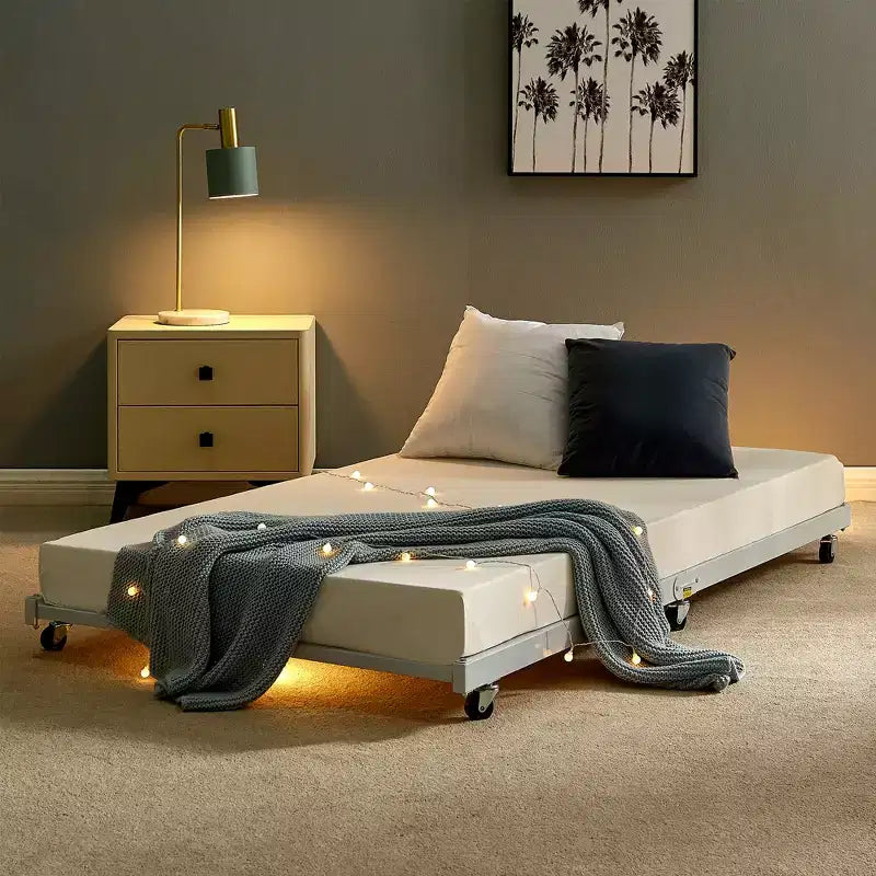 VECELO Struttura per Letto Estraibile Singolo/Rotelle/Supporto a Doghe in Metallo Migliorato e Rinforzato con Rotelle Bloccabili, Nero/Bianco