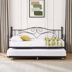 VECELO Struttura per Letto Estraibile Singolo/Rotelle/Supporto a Doghe in Metallo Migliorato e Rinforzato con Rotelle Bloccabili, Nero/Bianco