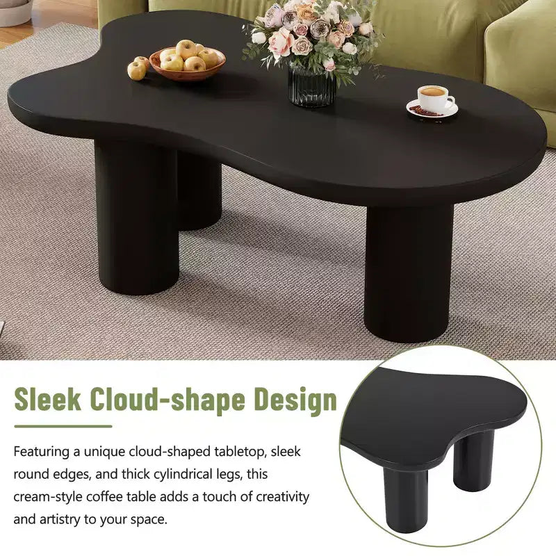 Tavolino Cloud Piano Spesso Gambe Robuste Nero Lucido 44x25.9