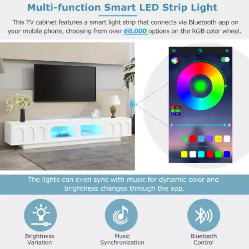 Mobile TV Tech-Forward 95: Vetro Scanalato, Ante Arcate, LED Dimmerabili