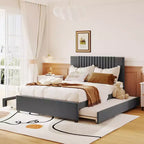 Letto Imbottito a Piattaforma con Contenitore e Letto Estraibile Singolo - Testiera Classica