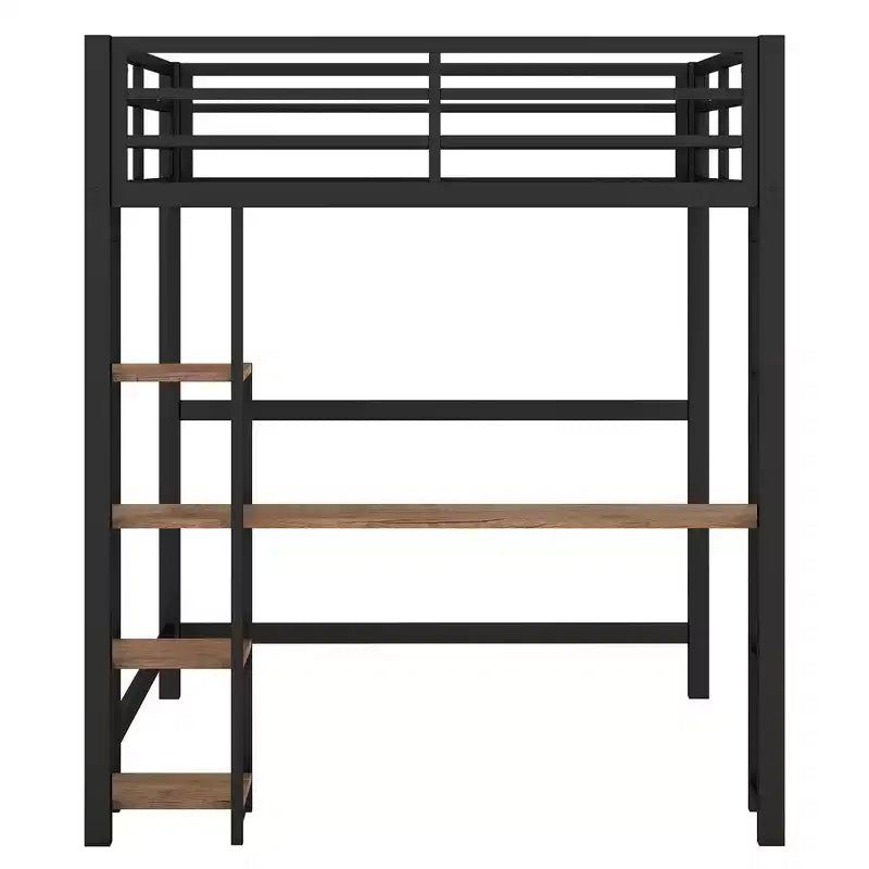 Whisen Letto a soppalco in metallo, dimensioni 77,8L x 56,2W, con scrivania e mensole integrate