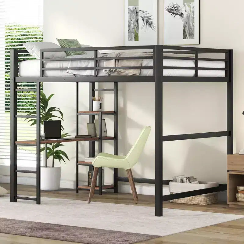 Whisen Letto a soppalco in metallo, dimensioni 77,8L x 56,2W, con scrivania e mensole integrate