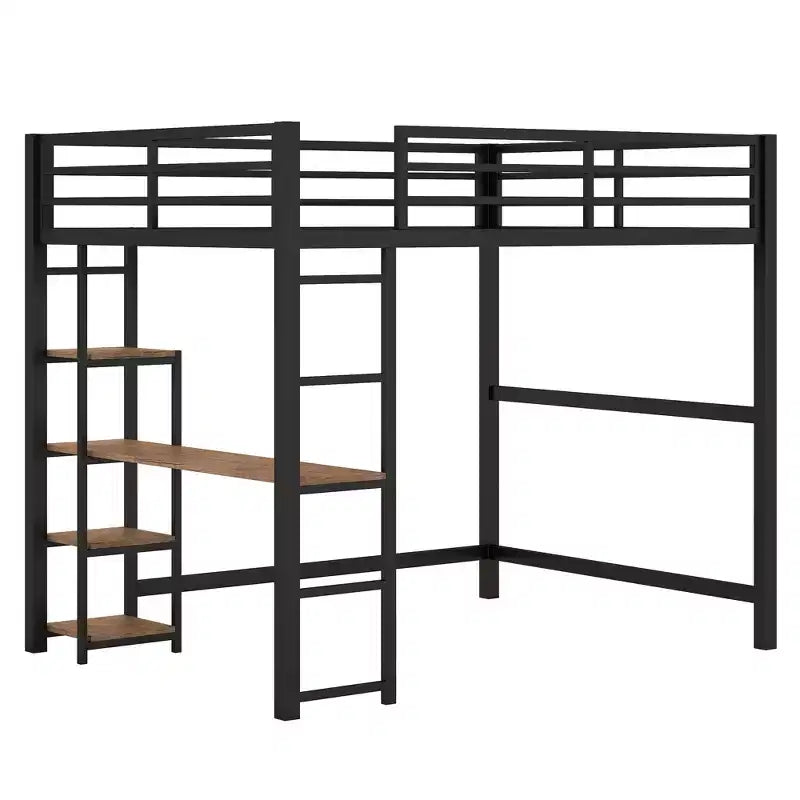 Whisen Letto a soppalco in metallo, dimensioni 77,8L x 56,2W, con scrivania e mensole integrate