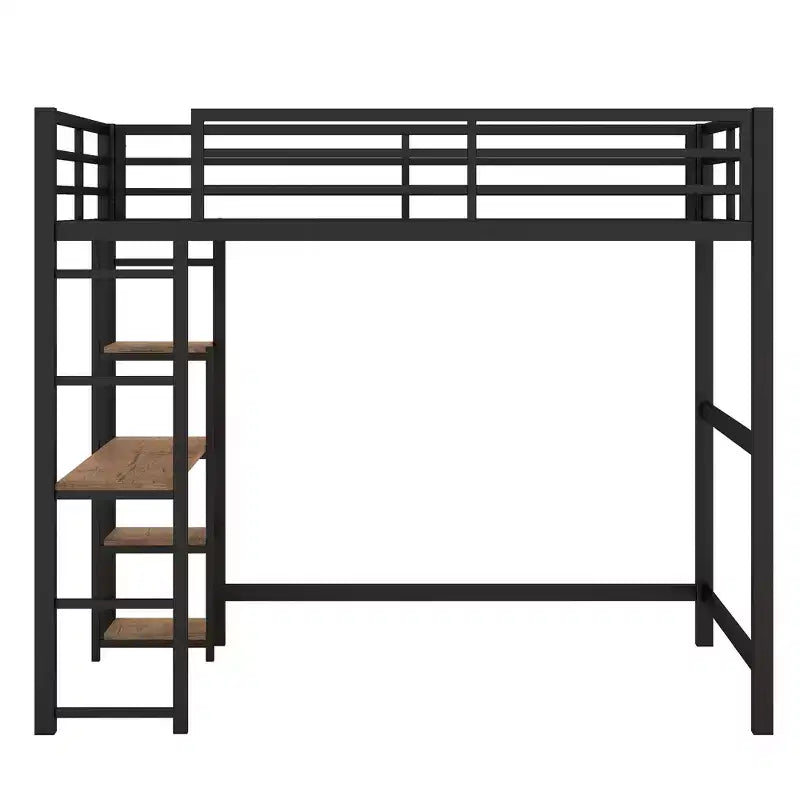 Whisen Letto a soppalco in metallo, dimensioni 77,8L x 56,2W, con scrivania e mensole integrate