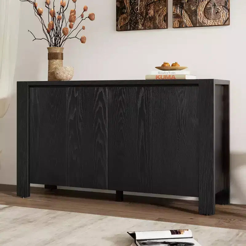 Whisen Buffet Cabinet with Storage, 4-Door Retro Wood Sideboard with Distressed Finish and Adjustable Shelves
