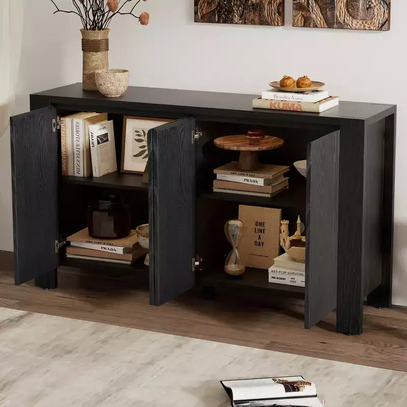 Credenza Whisen con Contenitore, Mobile Contenitore Retrò in Legno a 4 Ante con Finitura Invecchiata e Ripiani Regolabili