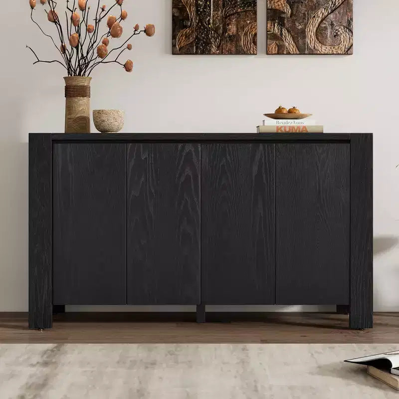 Credenza Whisen con Contenitore, Mobile Contenitore Retrò in Legno a 4 Ante con Finitura Invecchiata e Ripiani Regolabili