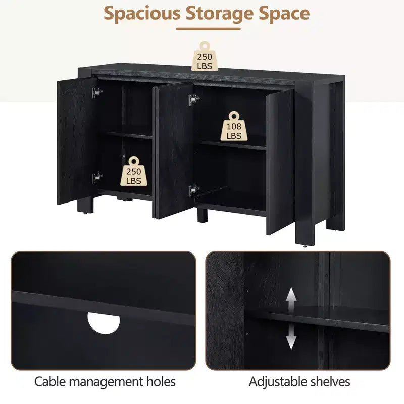 Credenza Whisen con Contenitore, Mobile Contenitore Retrò in Legno a 4 Ante con Finitura Invecchiata e Ripiani Regolabili