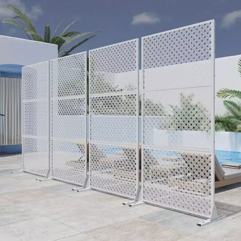 White Double-Grid Woven Galvanized Steel Screen | 183H x 90W x 40D cm