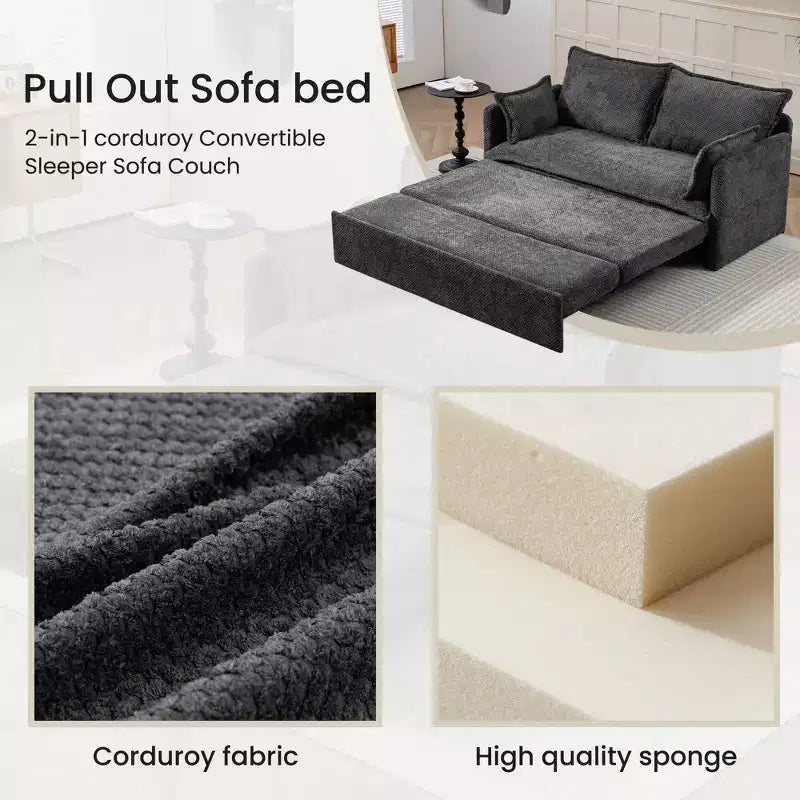 Divano Letto Estraibile 59,5/73,6W, Divano Letto Trasformabile in Velluto a Coste con Contenitore Laterale e Stazione di Ricarica USB - ModernLuxe