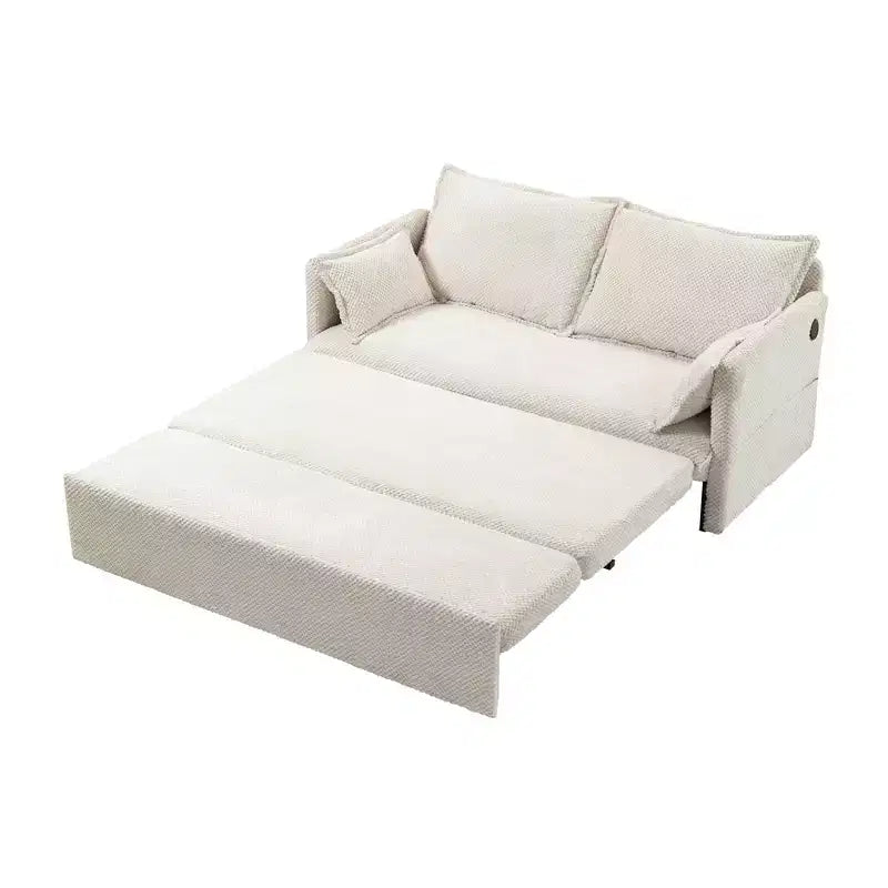 Divano Letto Estraibile 59,5/73,6W, Divano Letto Trasformabile in Velluto a Coste con Contenitore Laterale e Stazione di Ricarica USB - ModernLuxe