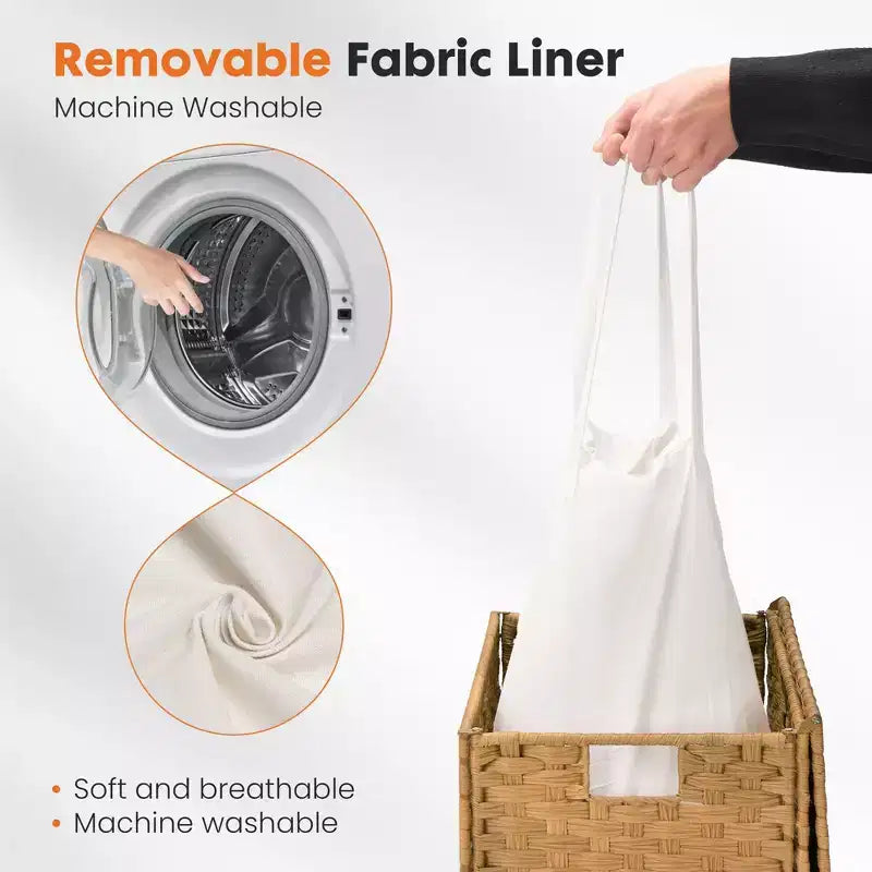 JIONJOY Cesto portabiancheria in vimini da 90 litri con coperchio, design pieghevole, scomparto rimovibile e fodera lavabile