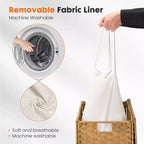JIONJOY Cesto portabiancheria in vimini da 90 litri con coperchio, design pieghevole, scomparto rimovibile e fodera lavabile