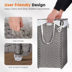 JIONJOY Cesto portabiancheria in vimini da 90 litri con coperchio, design pieghevole, scomparto rimovibile e fodera lavabile