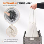 JIONJOY Cesto portabiancheria in vimini da 90 litri con coperchio, design pieghevole, scomparto rimovibile e fodera lavabile