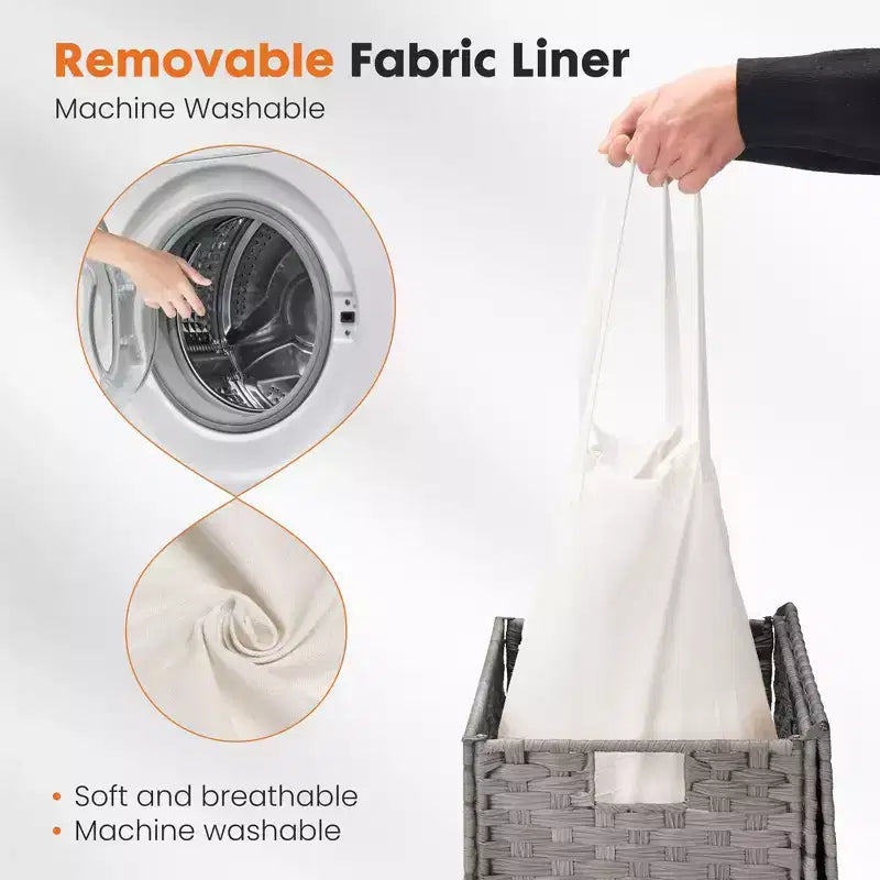 JIONJOY Cesto portabiancheria in vimini da 90 litri con coperchio, design pieghevole, scomparto rimovibile e fodera lavabile